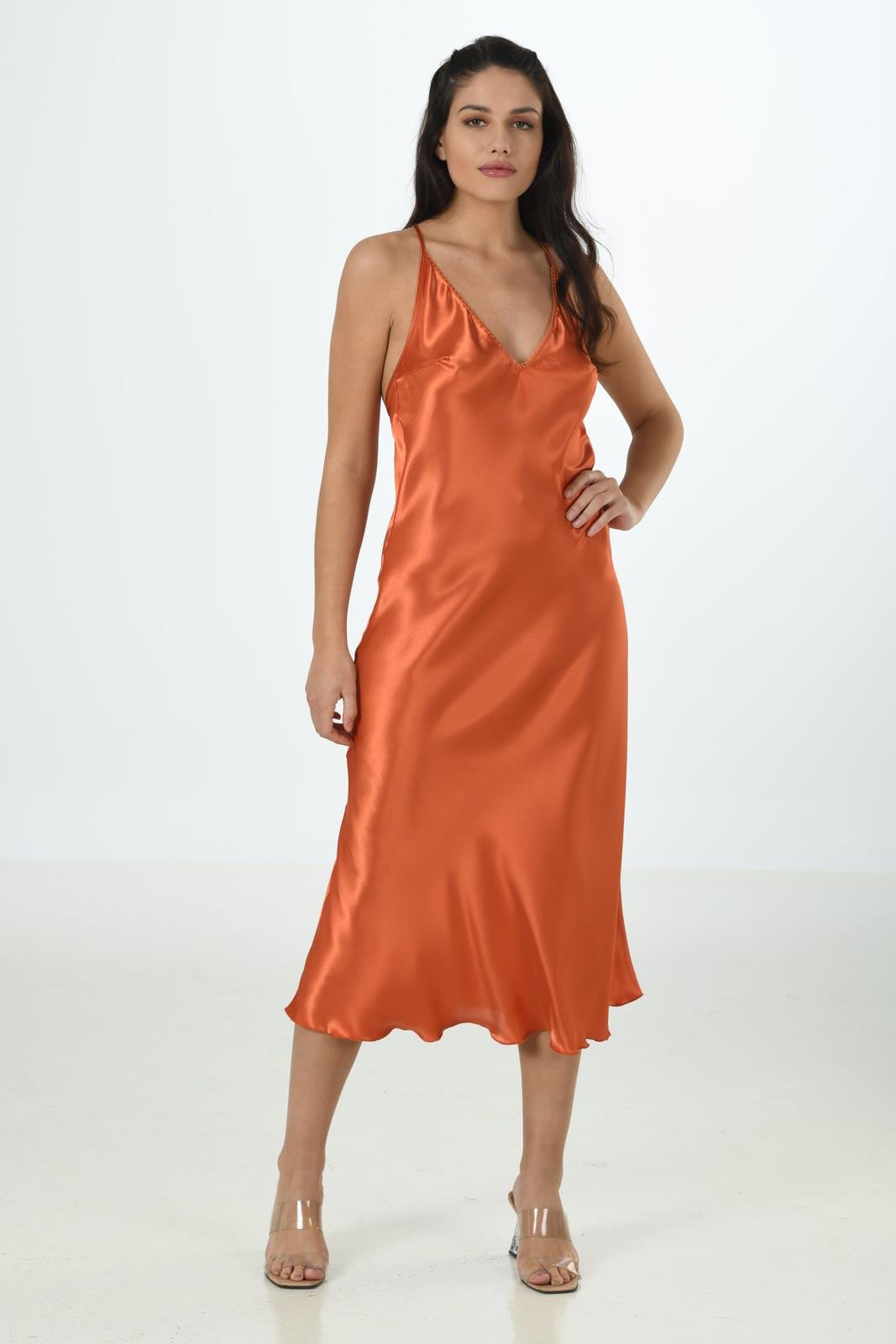 Moongirl 582 Kadın Saten Uzun Sabahlık Gecelik Takım