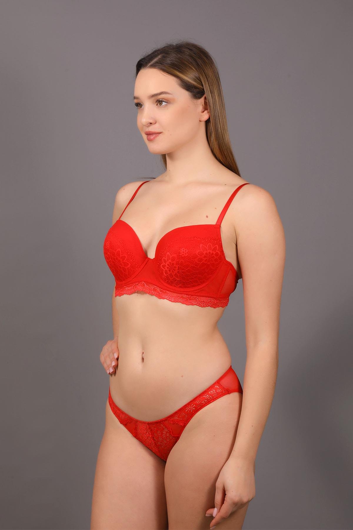 New Bra 344161 Kadın Dantelli Desteksiz Sütyen Külot Takım