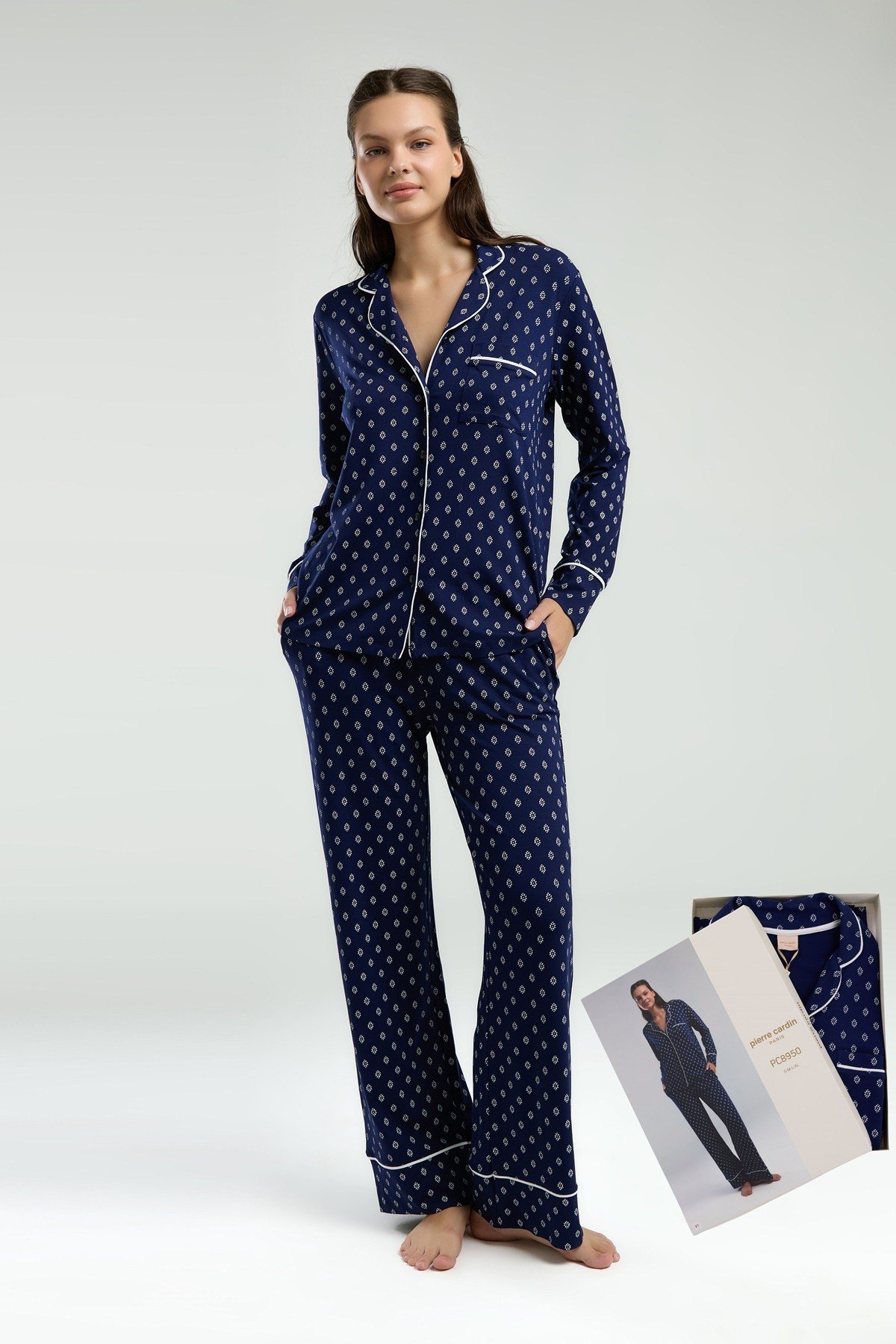 Pierre Cardin PC8950-S Kadın Ön.Düğ. Uzun Kol Pijama Takım