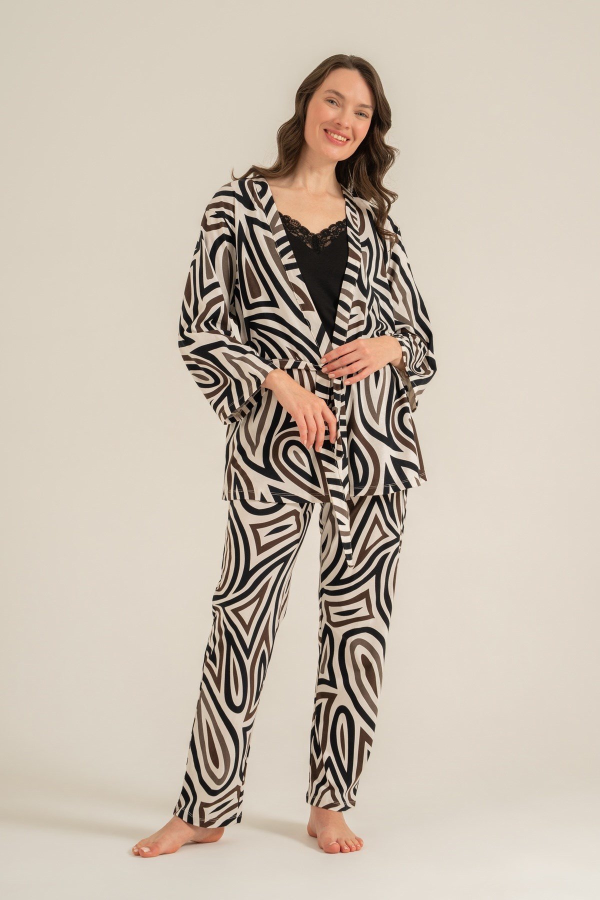 Pierre Cardin PC9282-S Kadın Uzun Kol 3'lü Pijama Takım