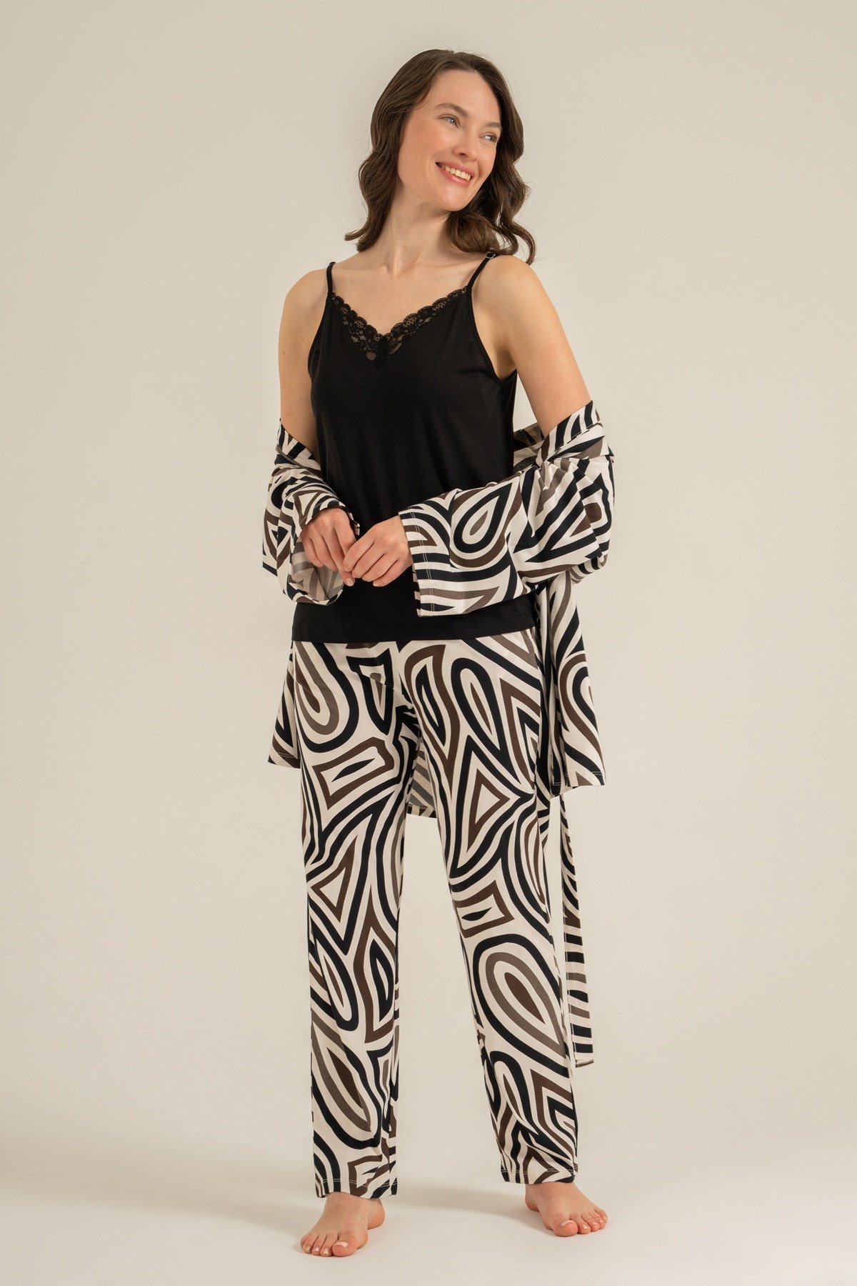 Pierre Cardin PC9282-S Kadın Uzun Kol 3'lü Pijama Takım