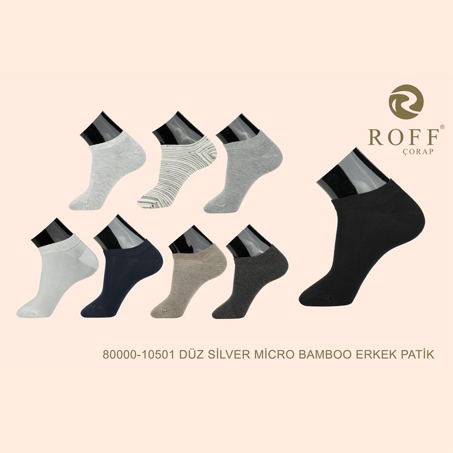Roff 10501 Erkek Düz Silver Micro Bambu Patik Çorap