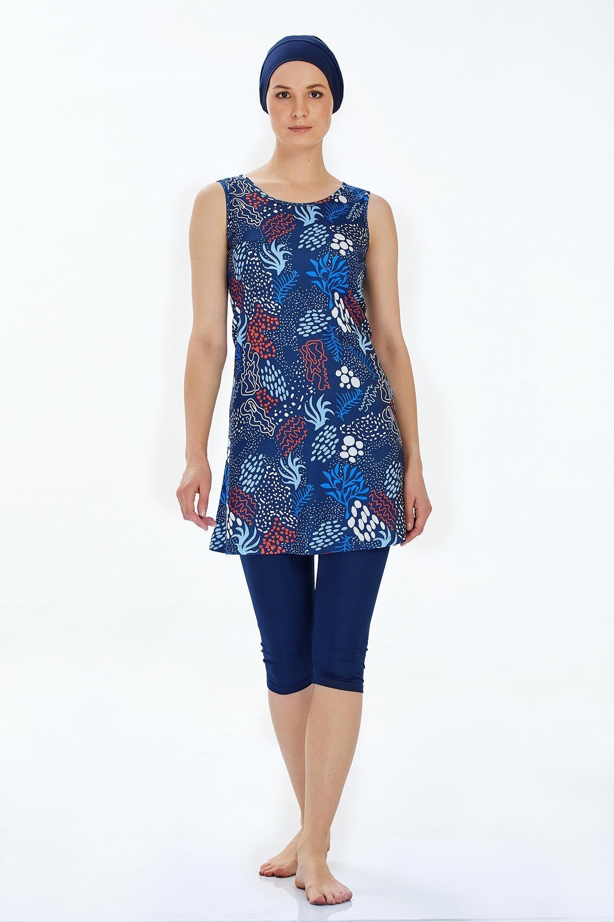 Rozamay 9313 Kadın Kalın Askılı Taytlı Tesettür Mayo