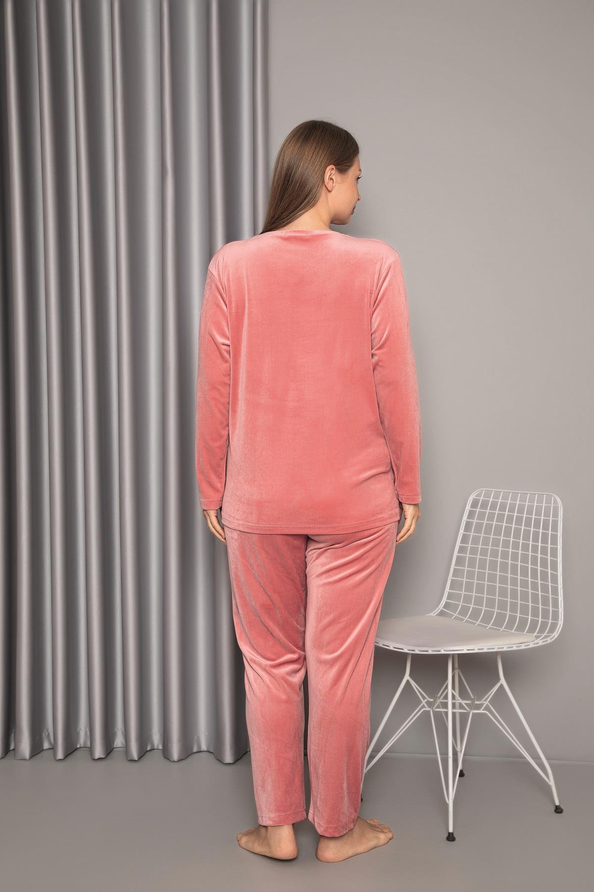 Senfoni 10457 Kadın Uzun Kollu Kadife Pijama Takımı