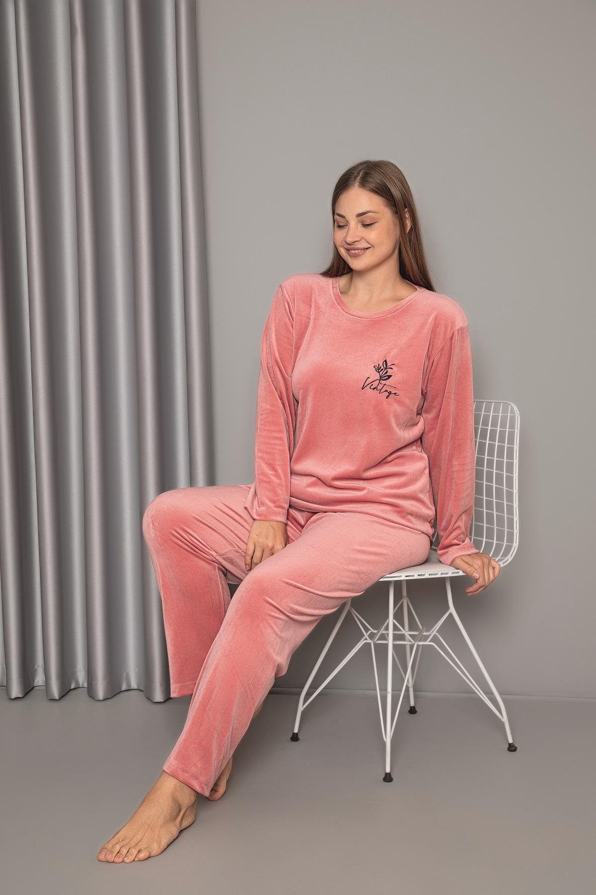 Senfoni 10457 Kadın Uzun Kollu Kadife Pijama Takımı