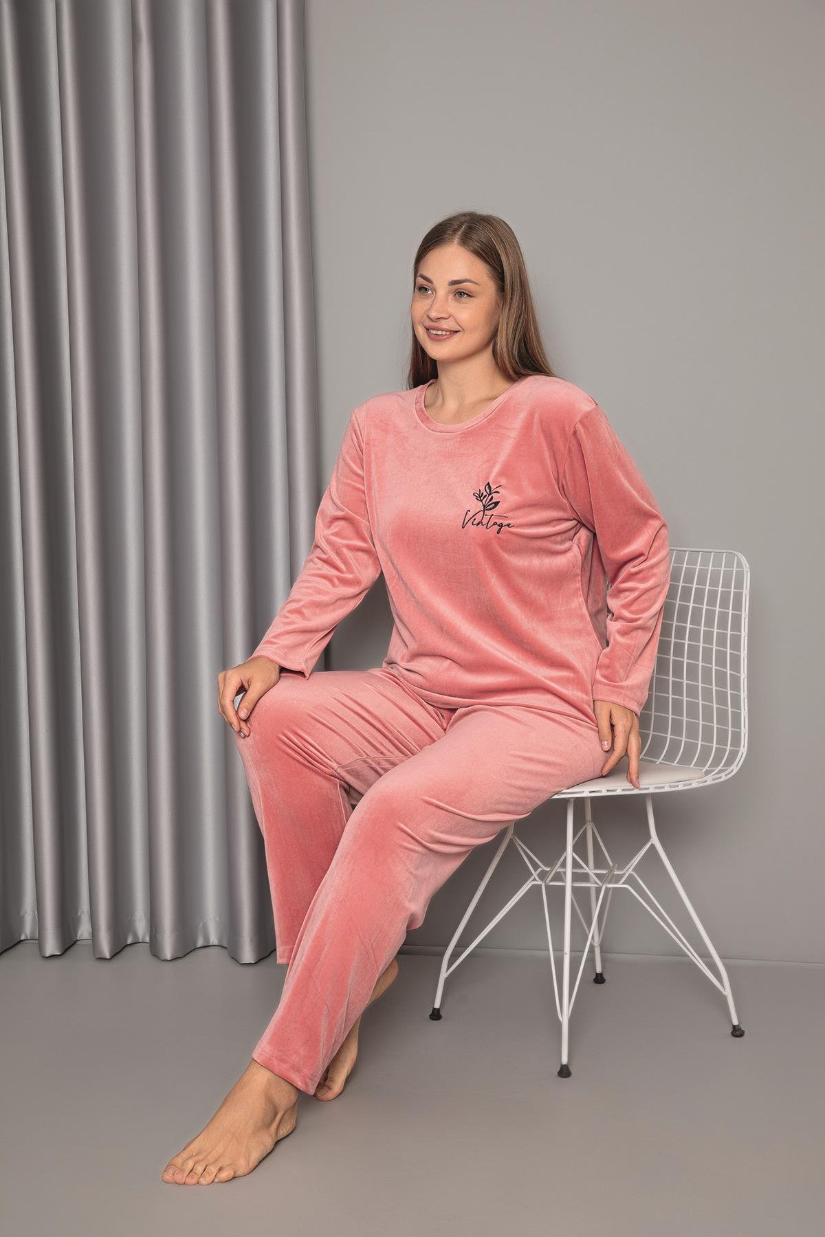 Senfoni 10457 Kadın Uzun Kollu Kadife Pijama Takımı