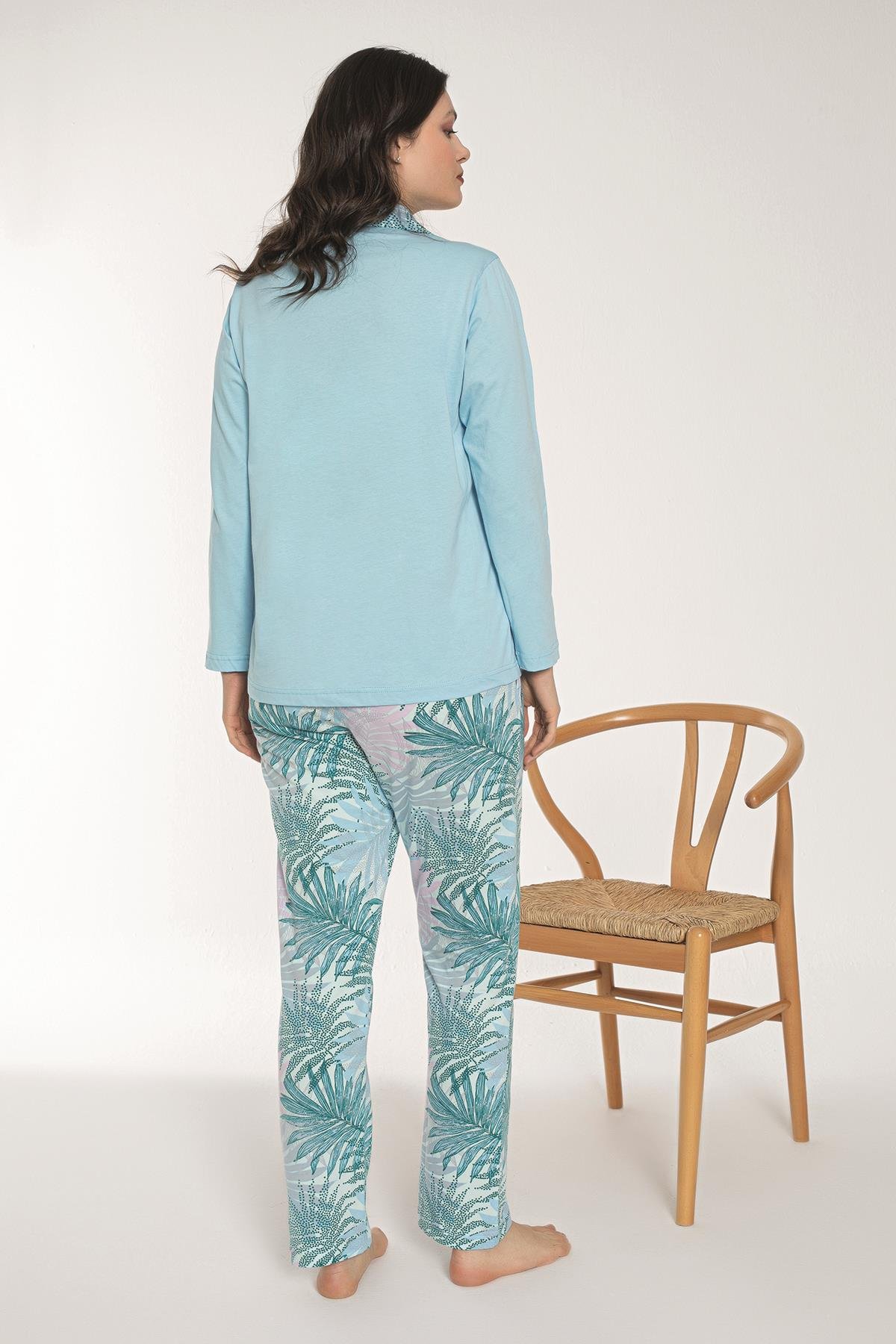 Senfoni 6076 Kadın Önden Açık Uzun Kollu Pijama Takımı