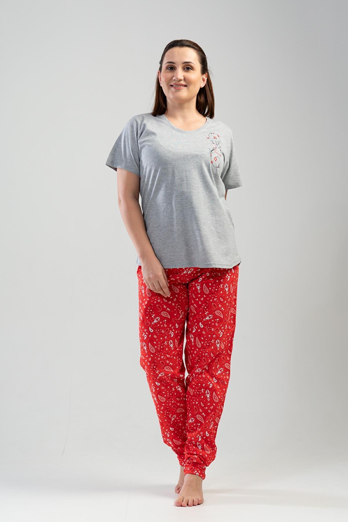 Vienetta 1114600713 Kadın Kısa Kollu Büyük Beden Pijama Takımı