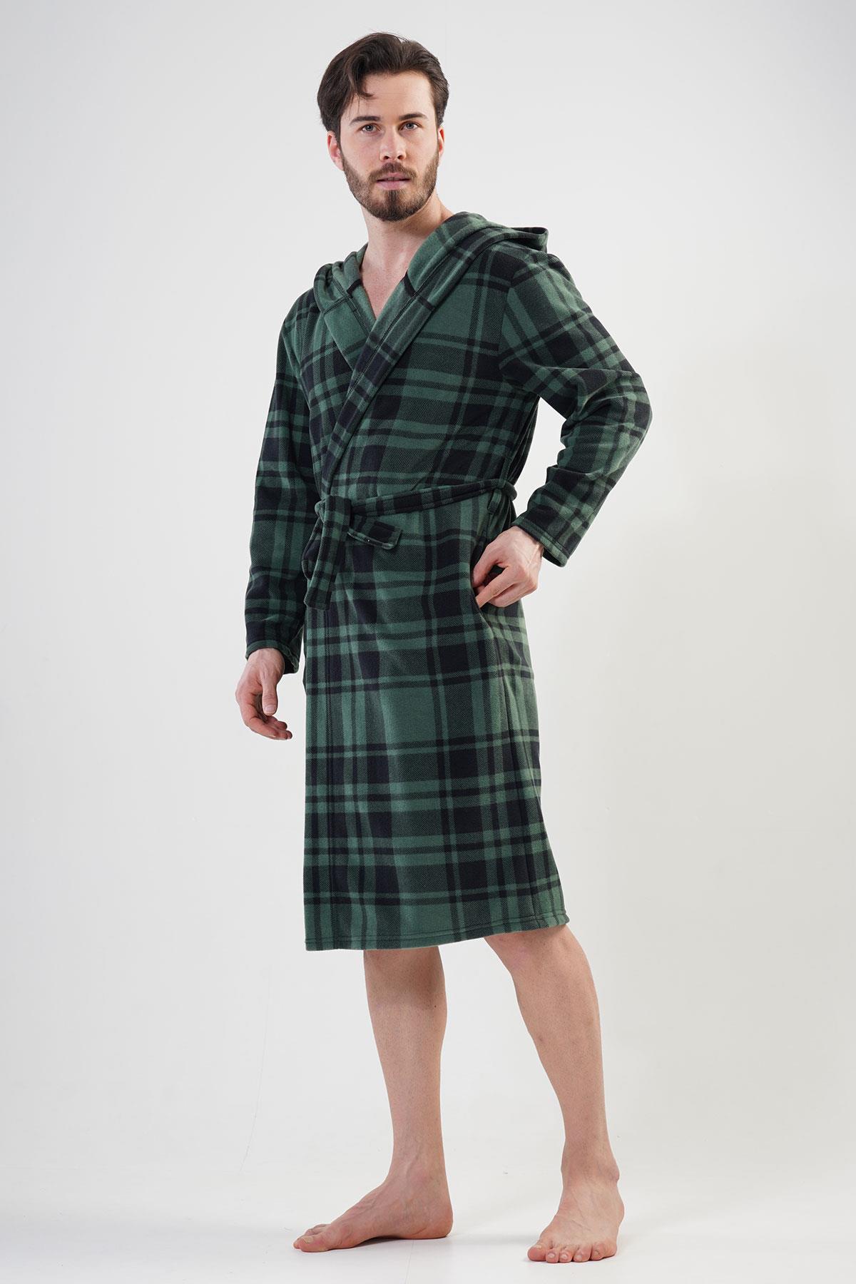 Vienetta 2010220357 Erkek Kapşonlu Uzun Kol Polar Sabahlık