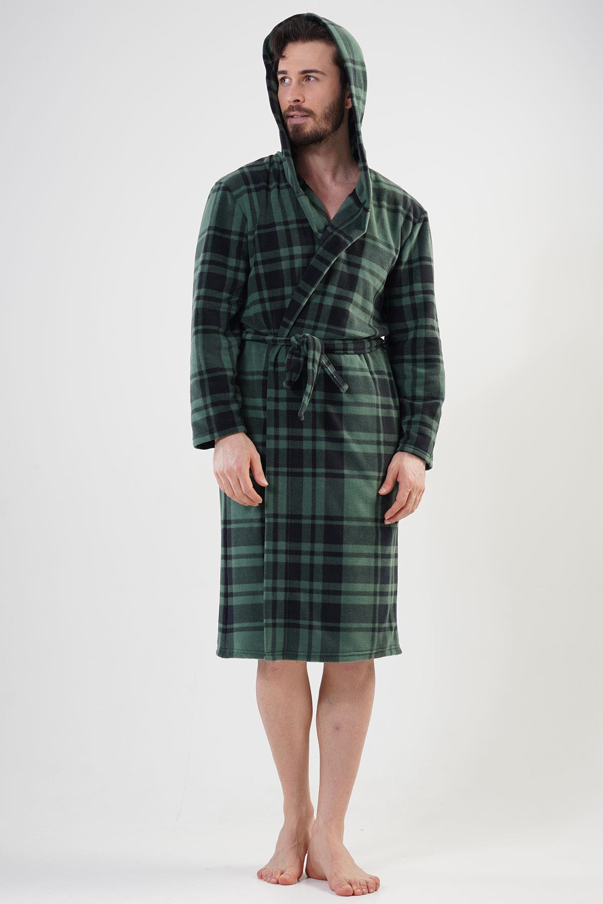 Vienetta 2010220357 Erkek Kapşonlu Uzun Kol Polar Sabahlık