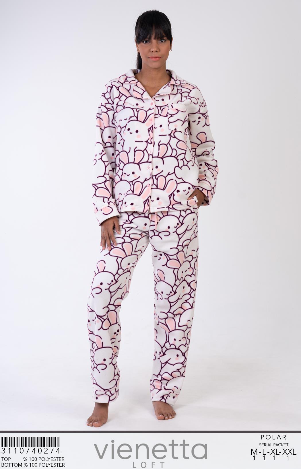 Vienetta 3110740274 Kadın Uzun Kollu Polar Pijama Takımı