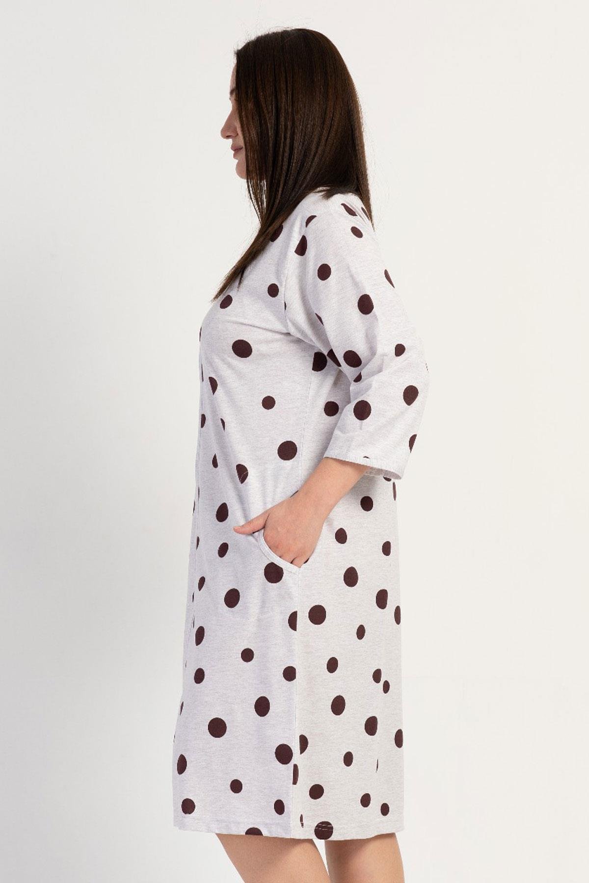 Vienetta 3113240642 Kadın Kısa Kollu Fermuarlı Büyük Beden Ev Elbisesi