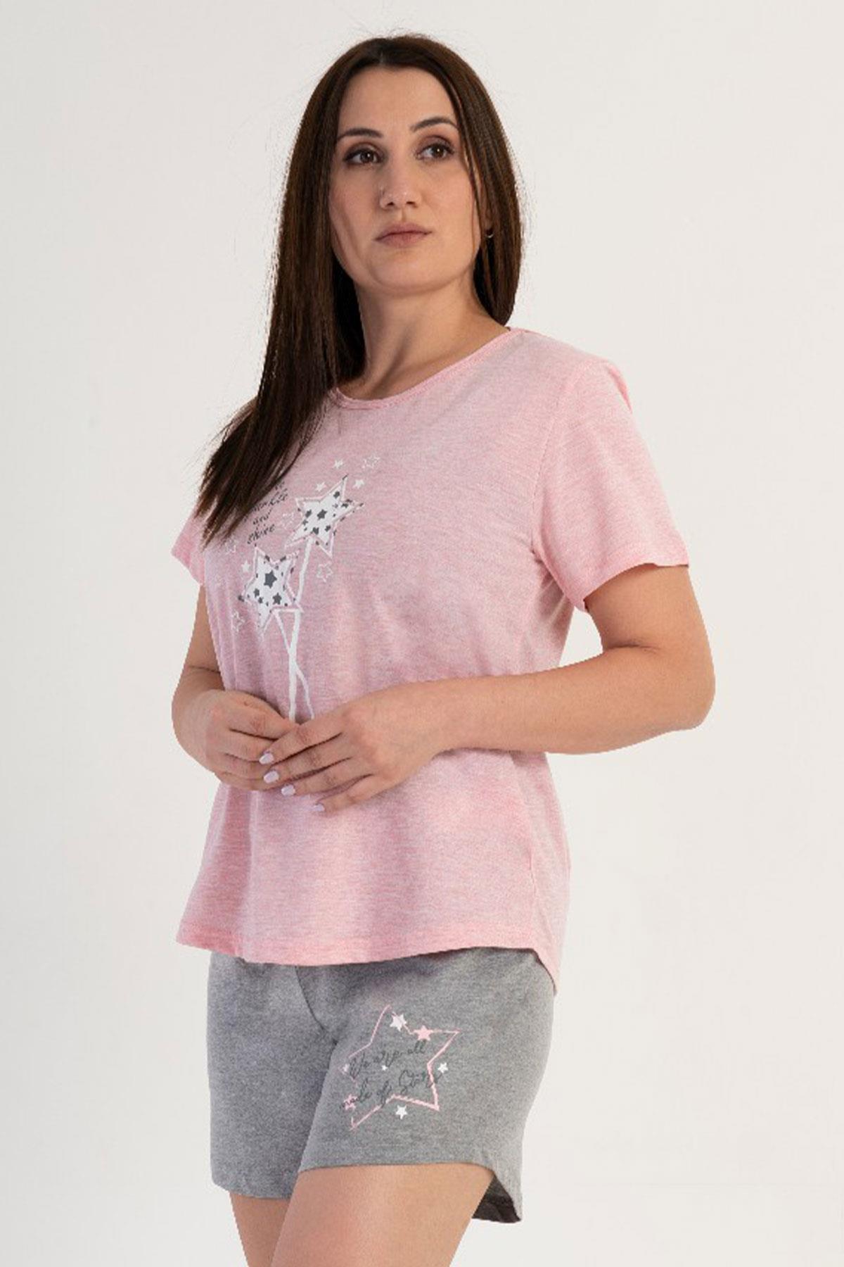 Vienetta 3120130000 Kadın Kısa Kollu Şortlu Büyük Beden Pijama Takımı