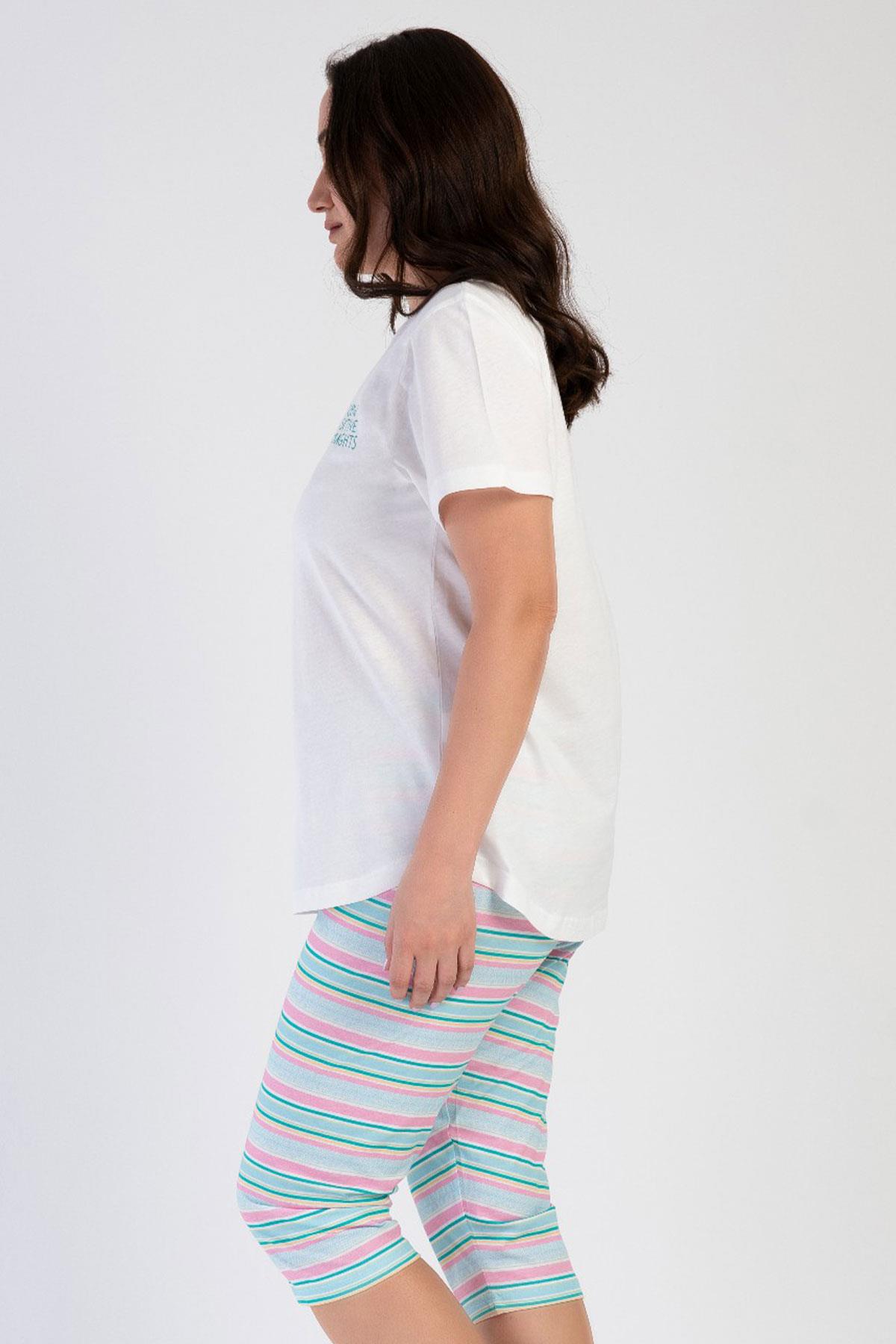 Vienetta 3120472065 Kadın Kısa Kollu Kaprili Büyük Beden Pijama Takımı