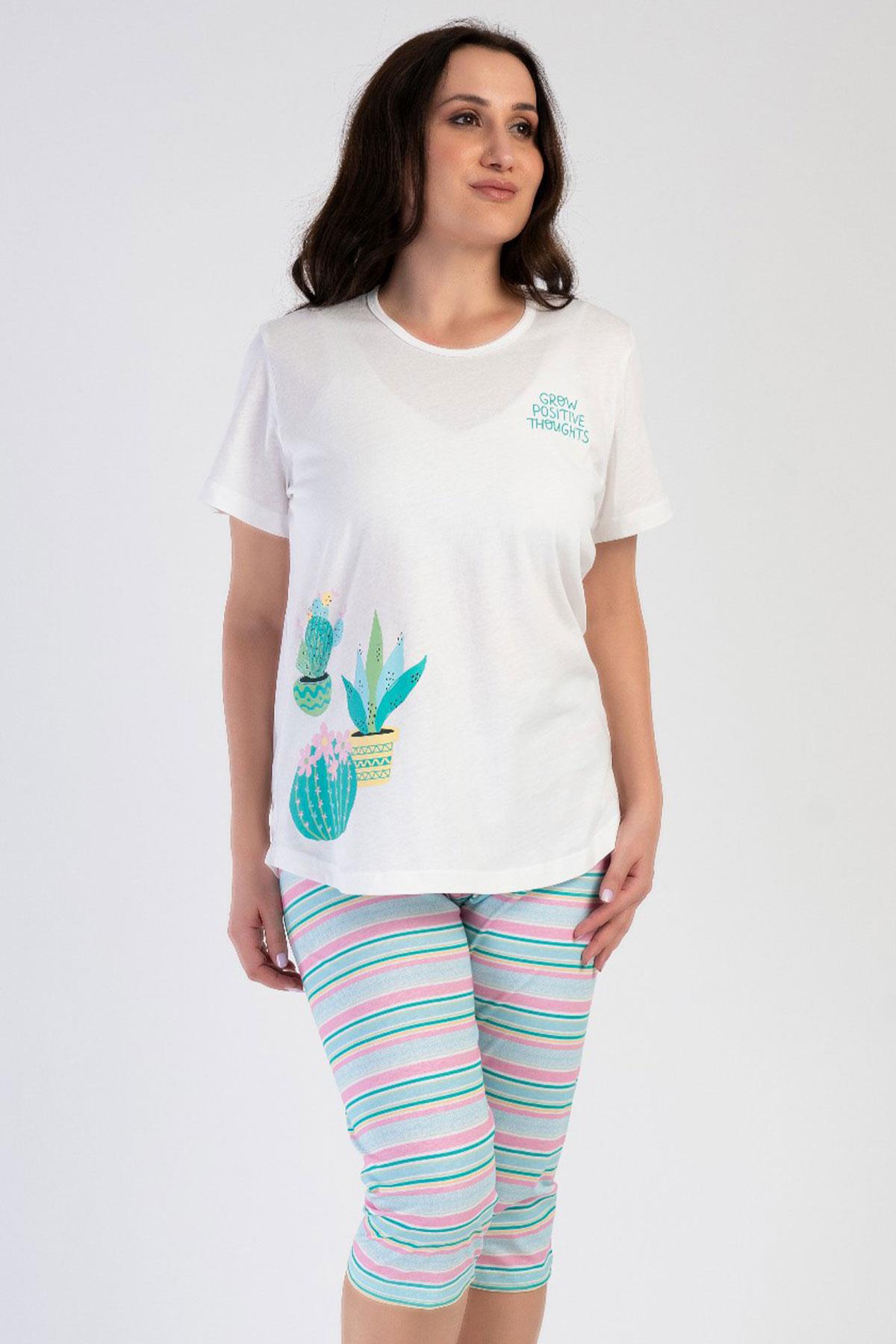 Vienetta 3120472065 Kadın Kısa Kollu Kaprili Büyük Beden Pijama Takımı