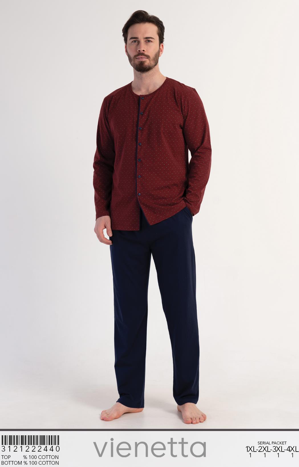 Vienetta 3121222440 Erkek Uzun Kollu Pamuklu Pijama Takımı