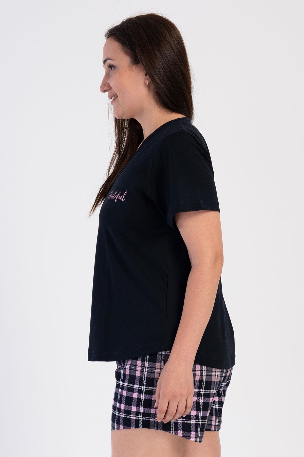 Vienetta 4010245443 Kadın Kısa Kollu Şortlu Büyük Beden Pijama Takımı