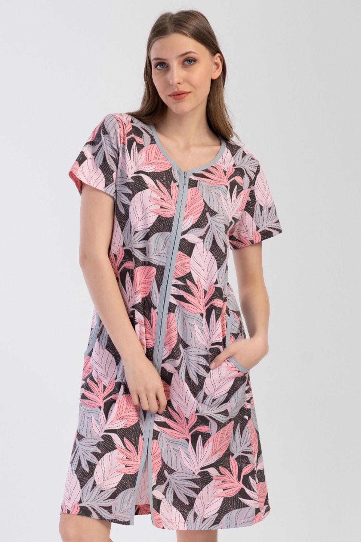 Vienetta 4020144027 Kadın Kısa Kollu Fermuarlı Ev Elbisesi