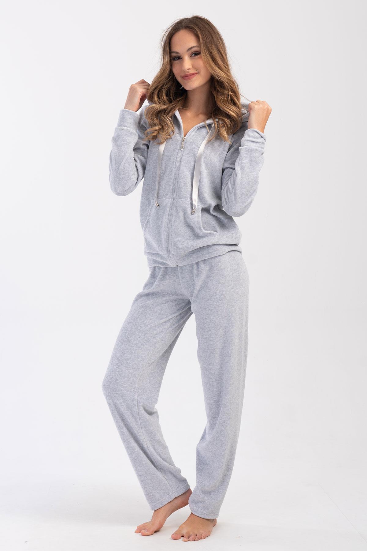 Vienetta 4032680000 Kadın Kapşonlu Uzun Kol Kadife Eşofman Takım