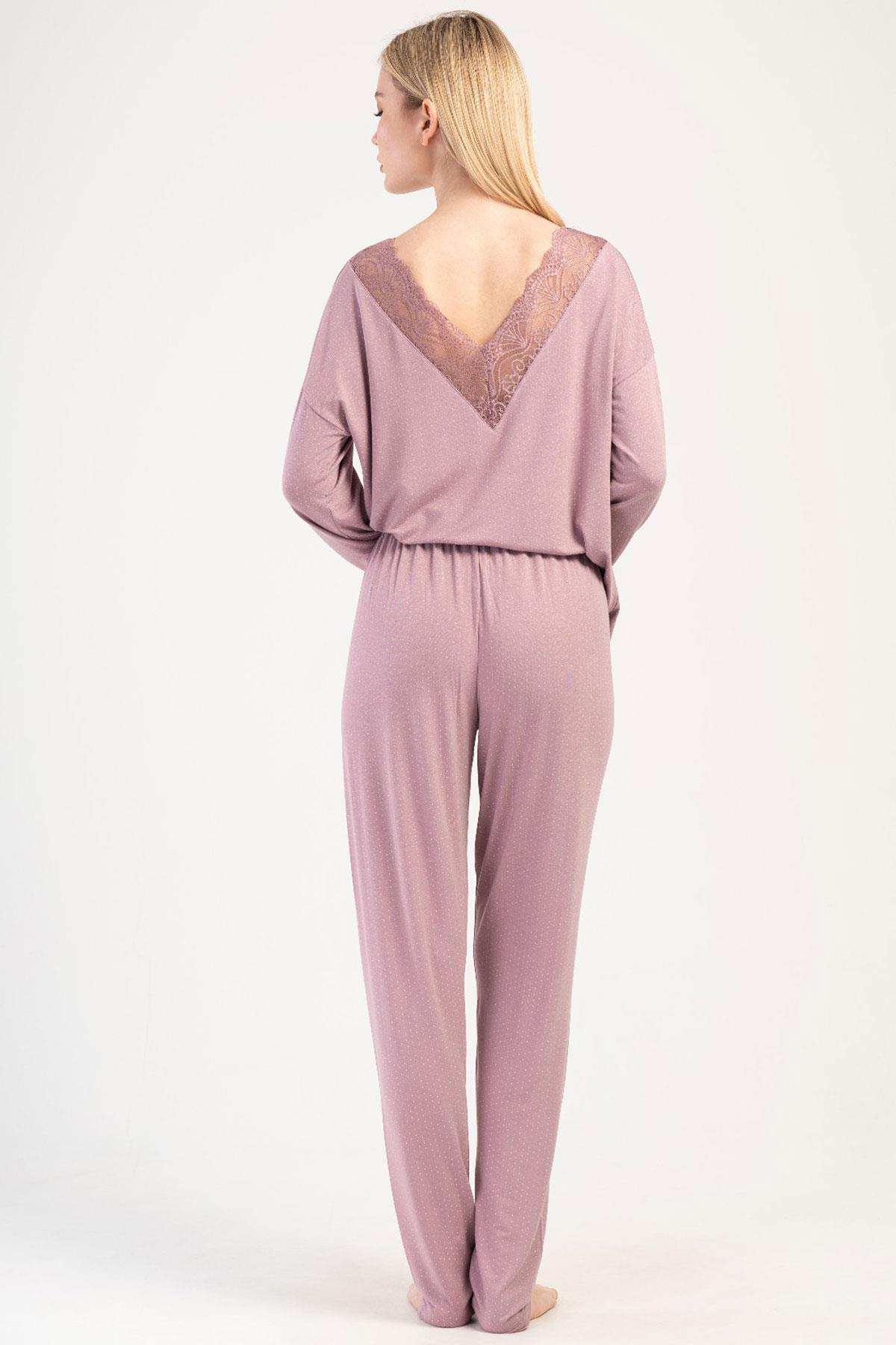 Vienetta 4040027997 Kadın Uzun Kollu Lycralı Viskon Pijama Takımı