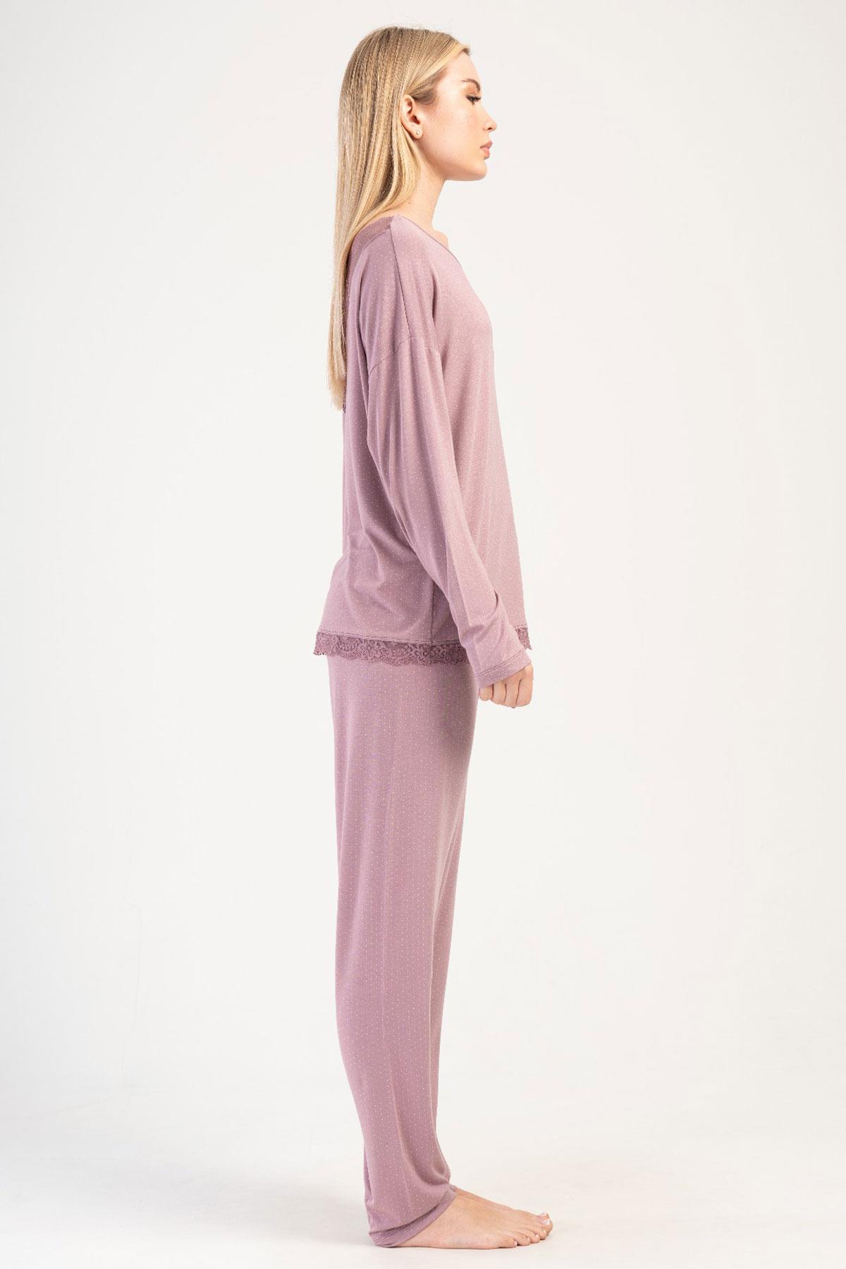 Vienetta 4040027997 Kadın Uzun Kollu Lycralı Viskon Pijama Takımı