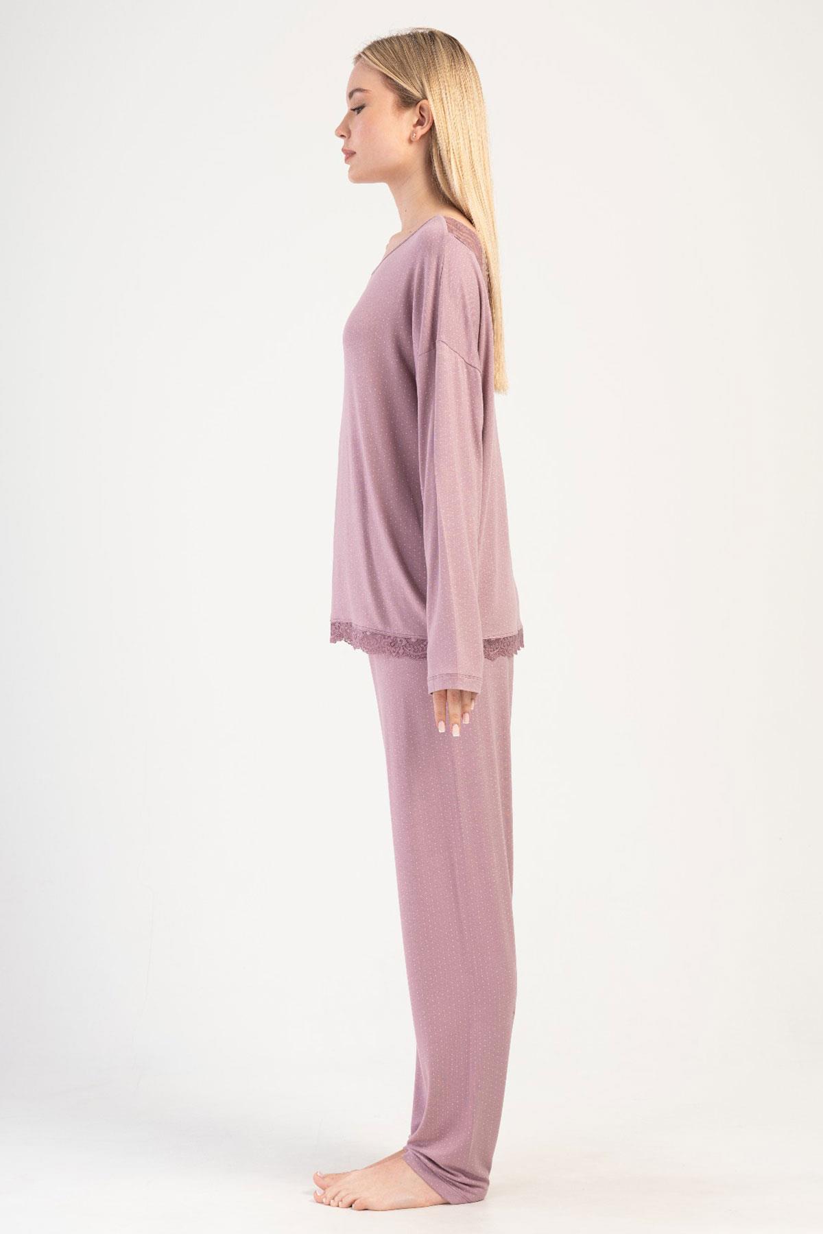 Vienetta 4040027997 Kadın Uzun Kollu Lycralı Viskon Pijama Takımı