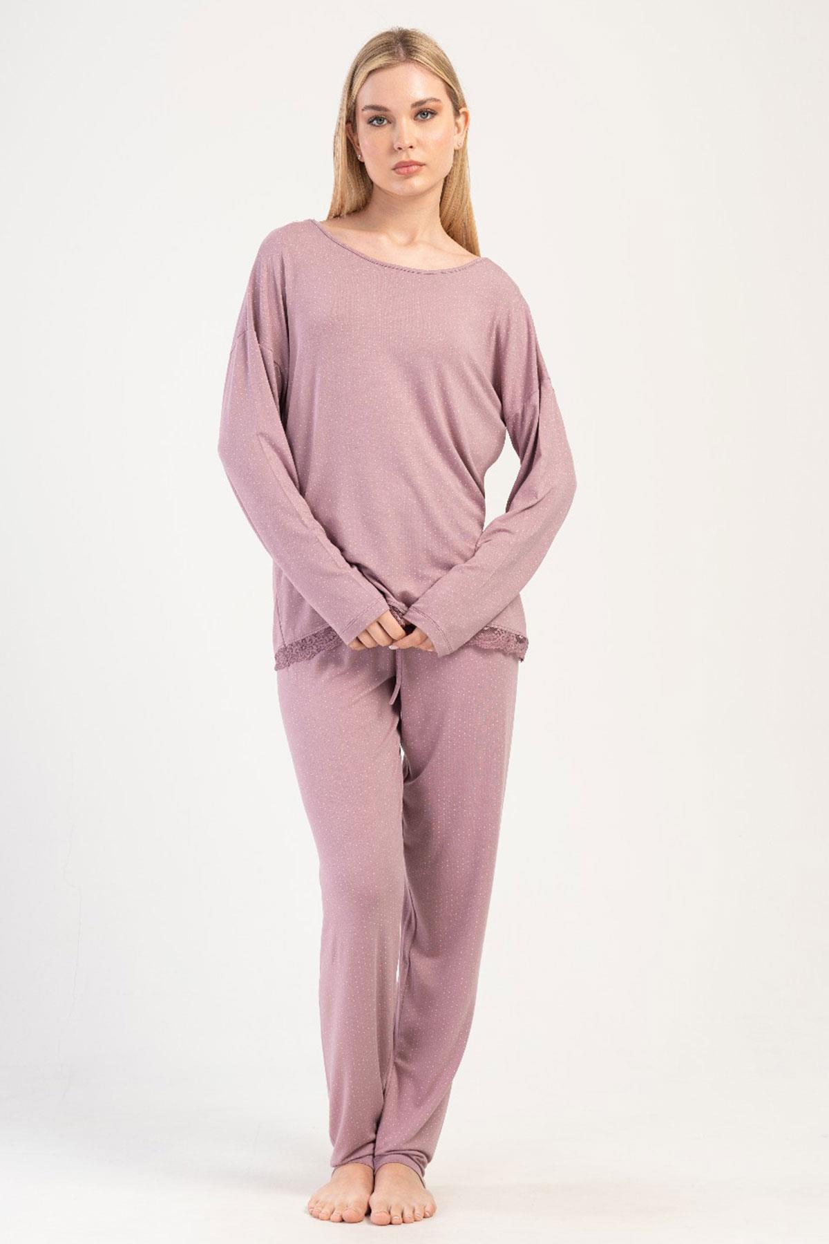 Vienetta 4040027997 Kadın Uzun Kollu Lycralı Viskon Pijama Takımı