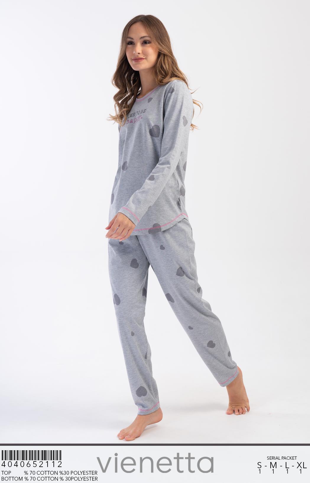 Vienetta 4040652112 Kadın Uzun Kollu Pamuk Suprem Pijama Takımı