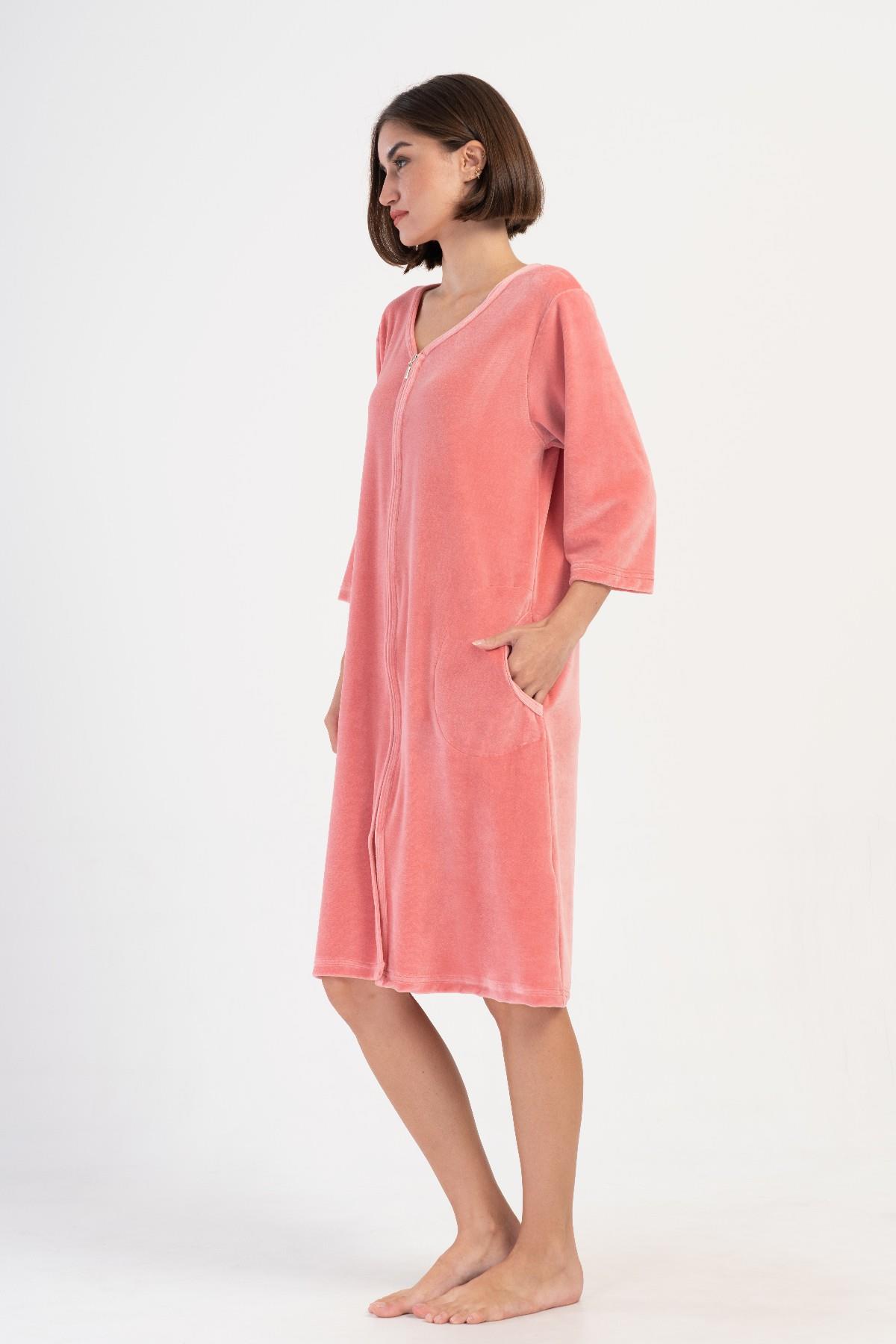 Vienetta 4082630000 Kadın 3/4 Kol Büyük Beden Kadife Ev Elbisesi