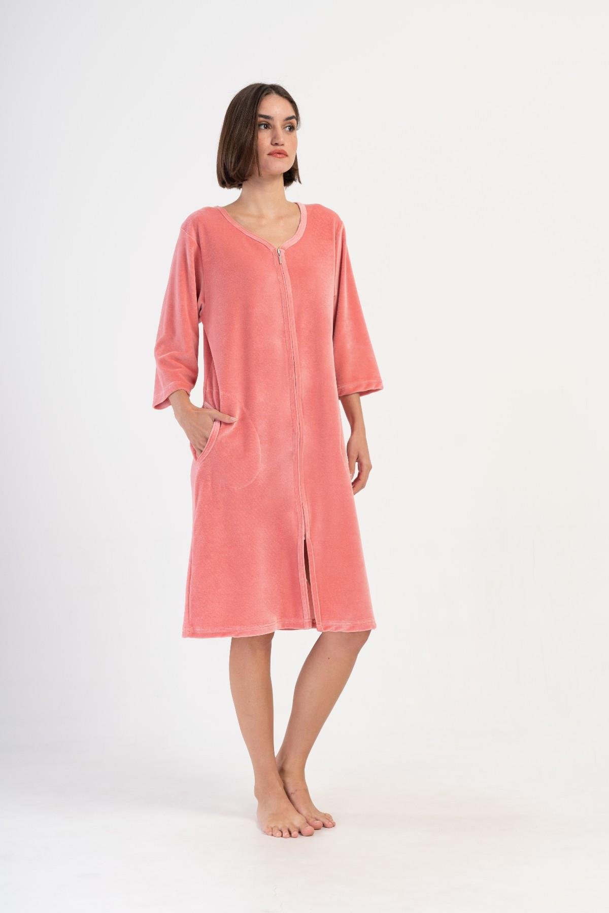 Vienetta 4082630000 Kadın 3/4 Kol Büyük Beden Kadife Ev Elbisesi