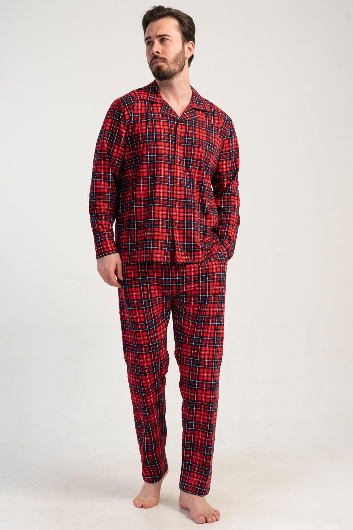 Vienetta 5010363029 Erkek Uzun Kollu Önden Düğmeli Pijama Takımı