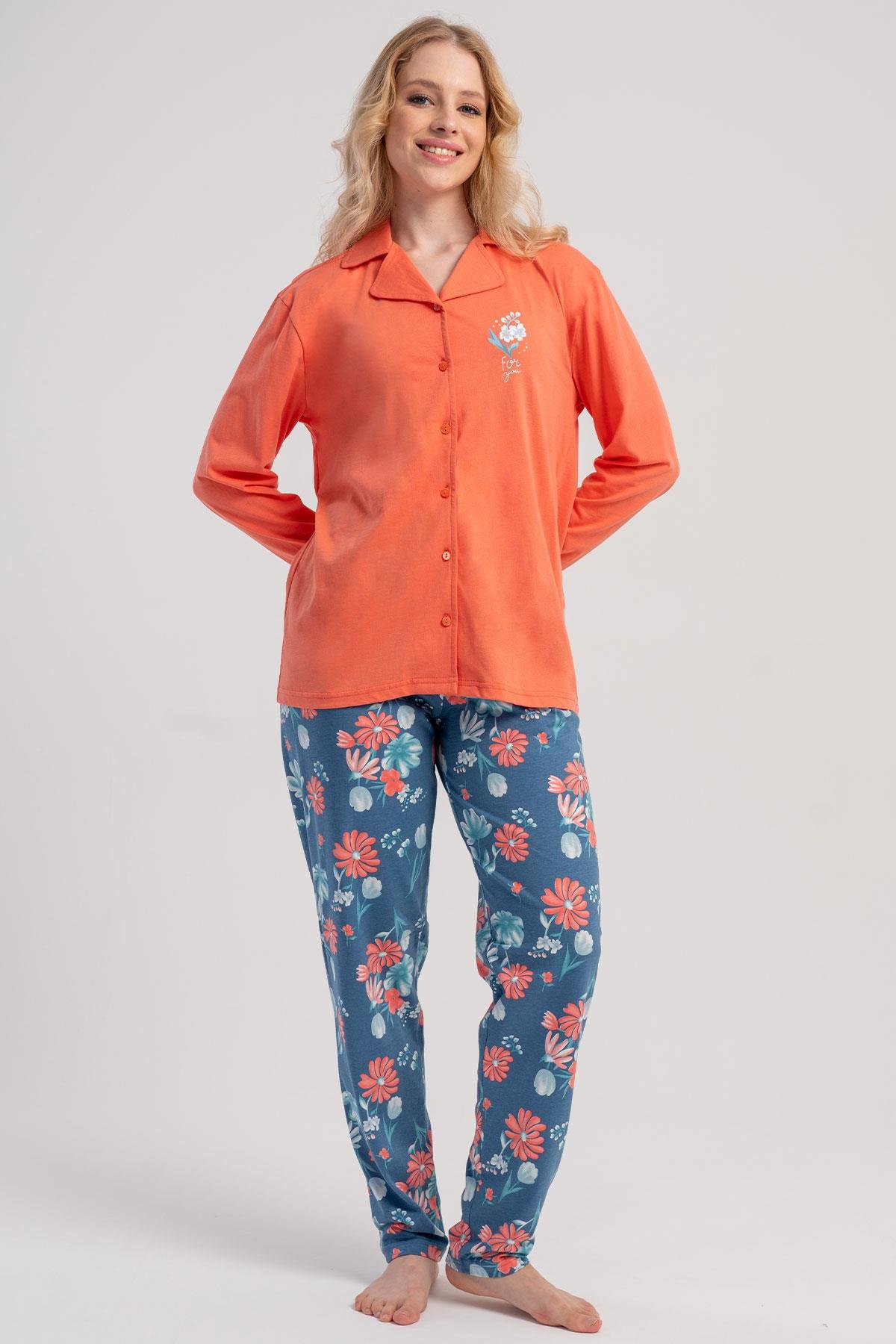 Vienetta 5030649741 Kadın Uzun Kollu Önden Düğmeli B.B. Pijama Takımı