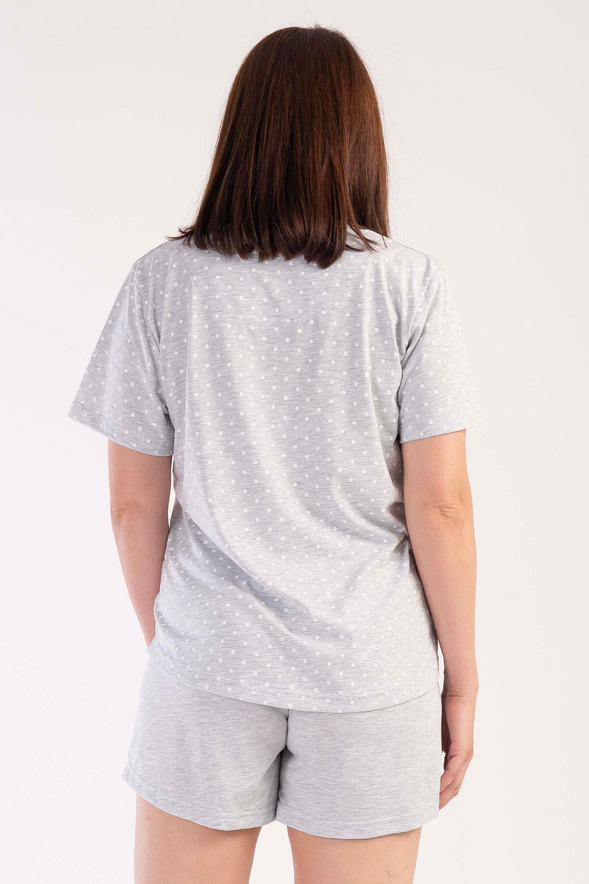 Vienetta Gri Melanj Kadın Kısa Kollu Şortlu Büyük Beden Pijama Takımı
