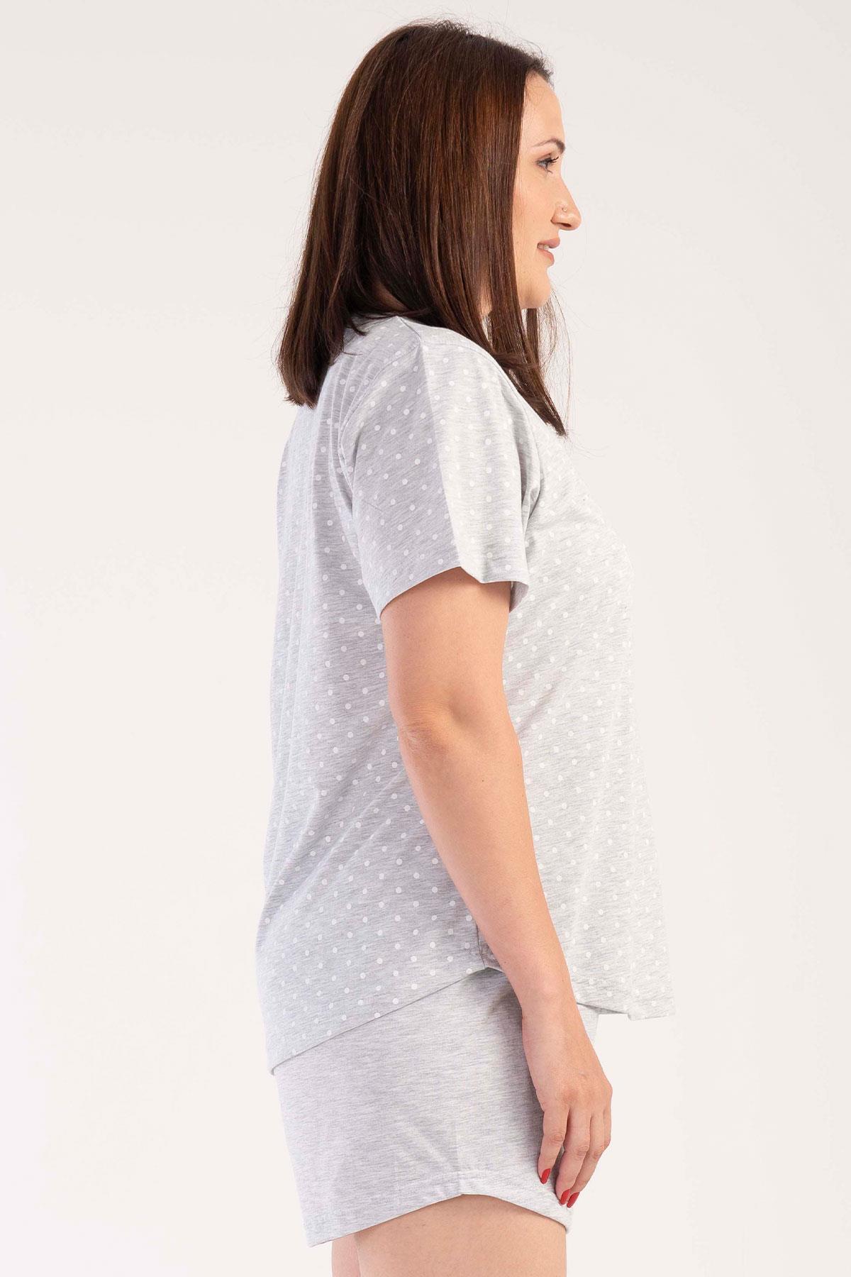 Vienetta Gri Melanj Kadın Kısa Kollu Şortlu Büyük Beden Pijama Takımı