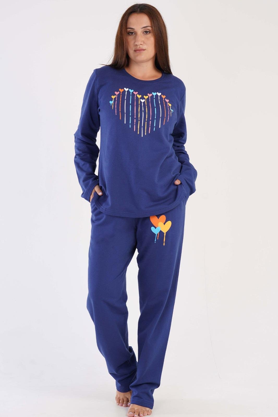 Vienetta İndigo Kadın Uzun Kollu 2 İplik Pijama Takımı