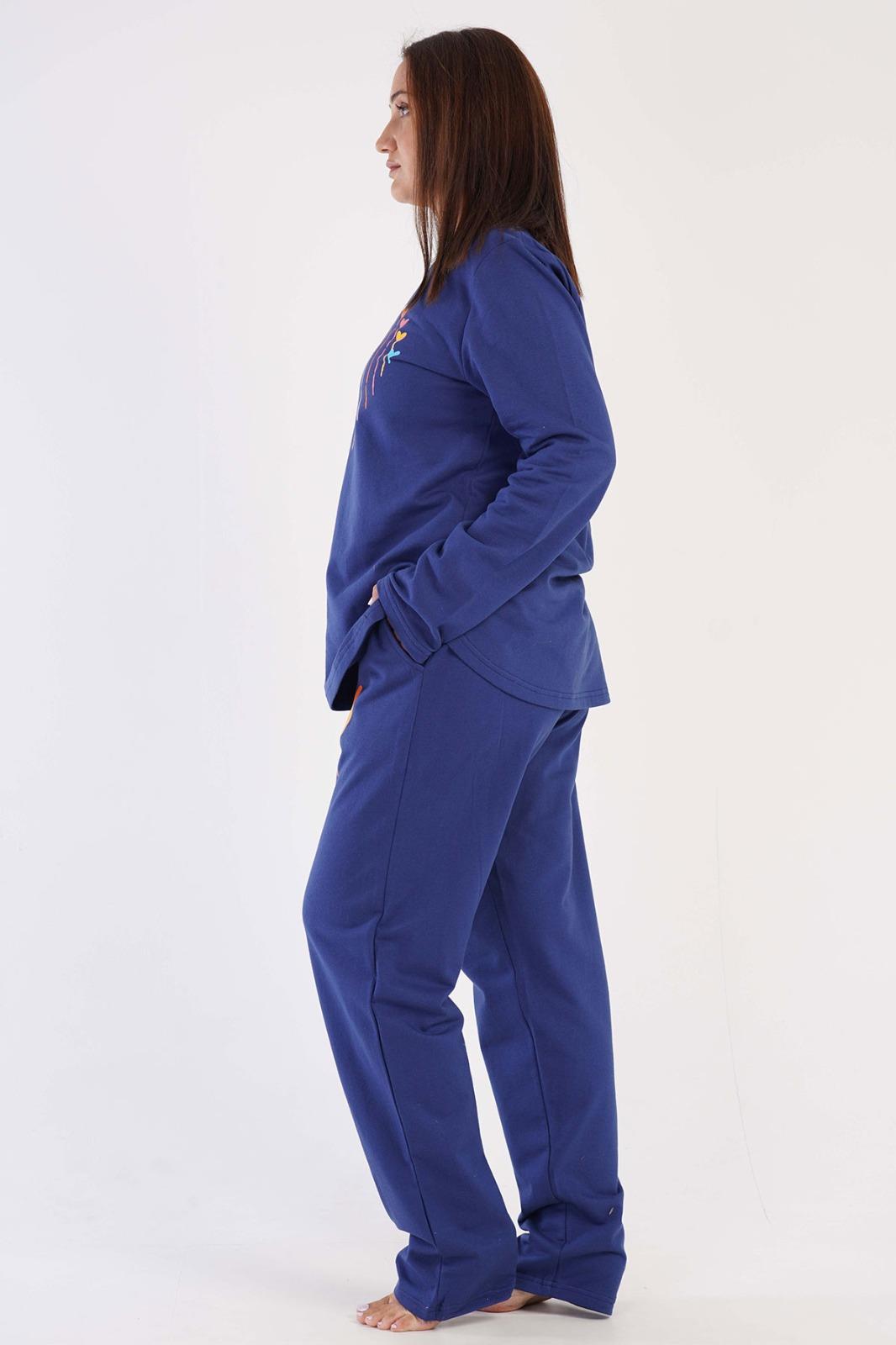 Vienetta İndigo Kadın Uzun Kollu 2 İplik Pijama Takımı