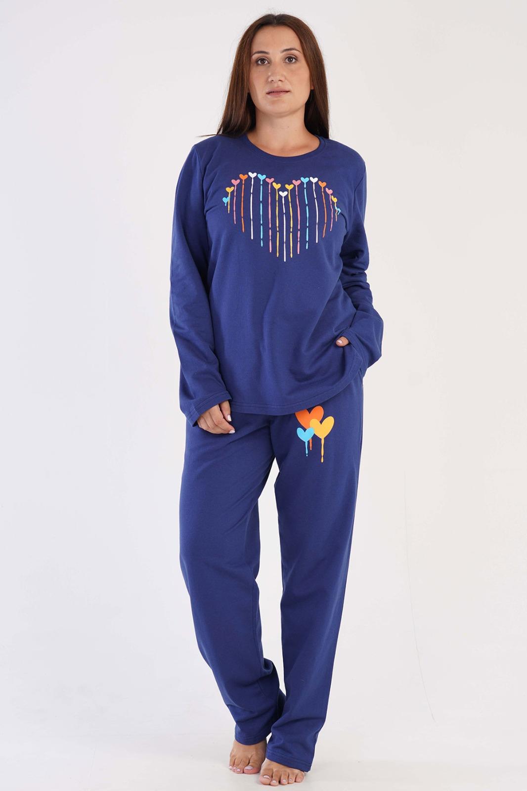 Vienetta İndigo Kadın Uzun Kollu 2 İplik Pijama Takımı