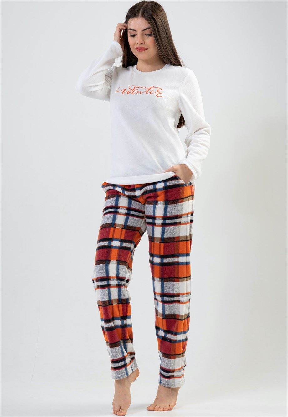 Vienetta Kadın Ekru Polar Uzun Kollu Pijama Takımı 2010038758-A
