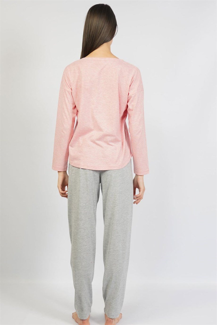 Vienetta Kadın Gri Düşük Omuzlu Uzun Kol Pijama Takım 1061360000