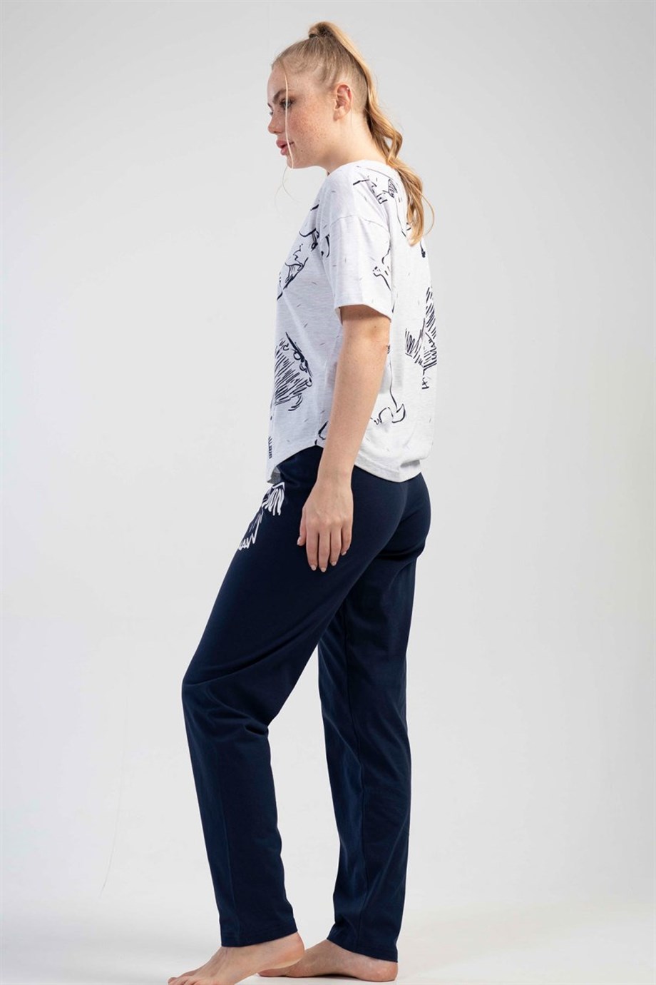 Vienetta Kadın (Gri Melanj) Kısa Kollu Pijama Takımı 1110520690 