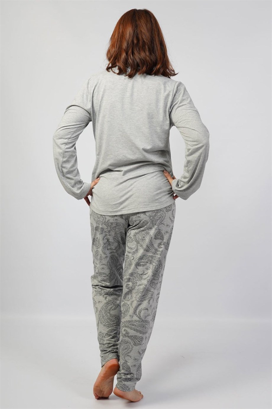 Vienetta Kadın Gri Melanj Uzun Kollu Pijama Takımı 1070280764 