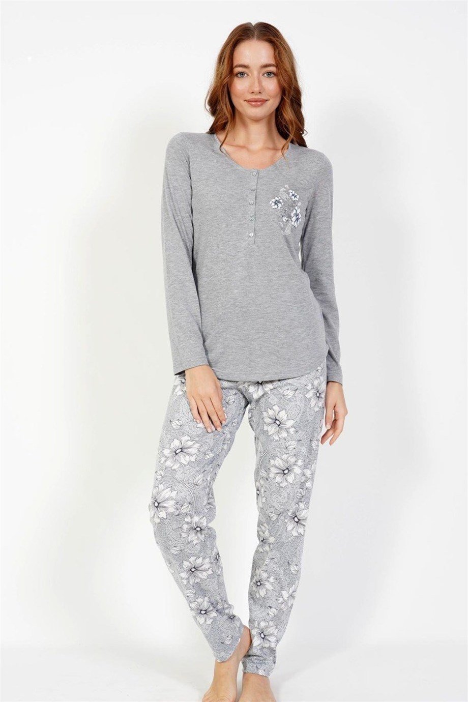 Vienetta Kadın (Gri Melanj) Uzun Kollu Pijama Takımı 0050630164 