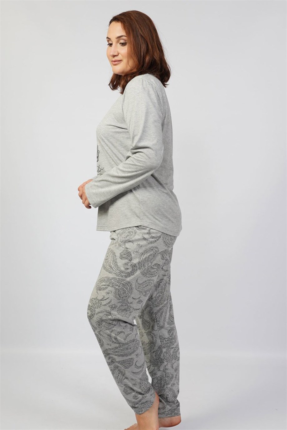 Vienetta Kadın Gri Melanj Uzun Kollu Pijama Takımı 1070280764 