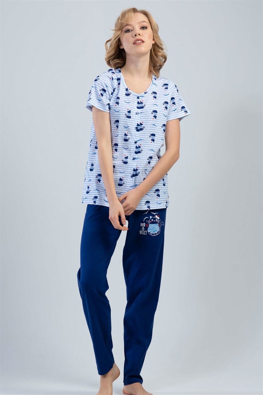 Vienetta Kadın (İndigo) Kısa Kollu Pijama Takımı 1112890297 