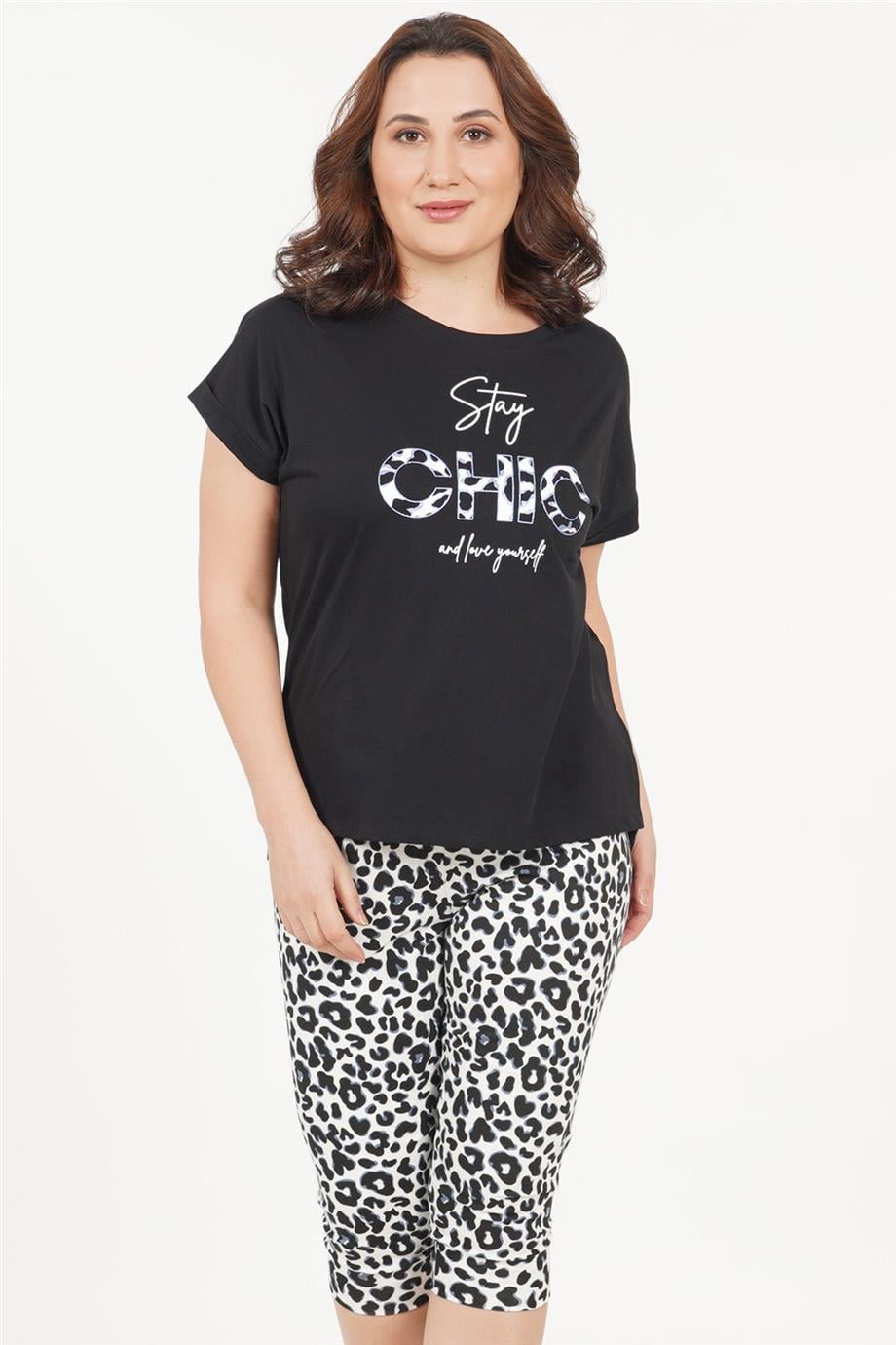 Vienetta Kadın Kısa Kollu Caprı Battal Pijama Takımı