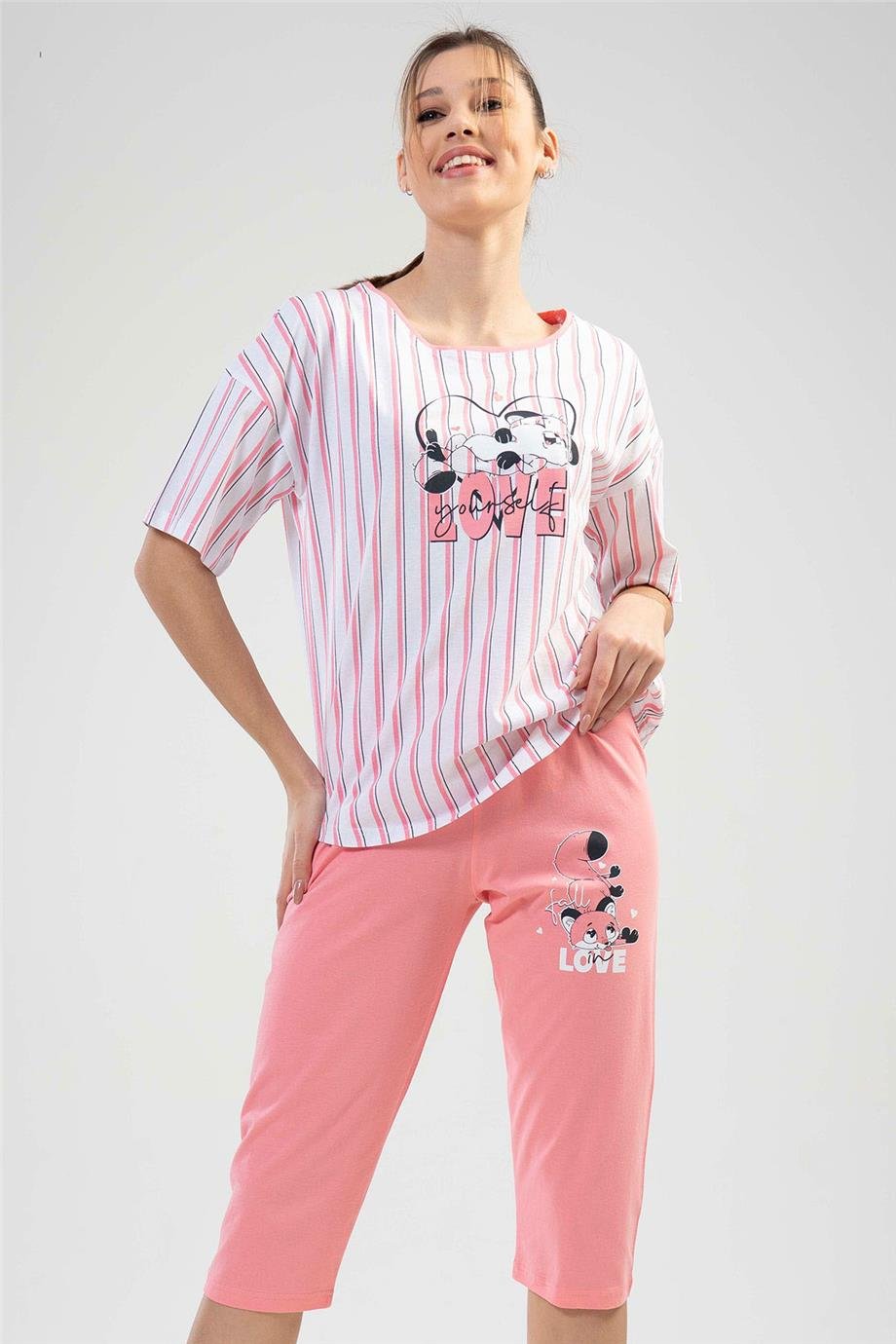 Vienetta Kadın Kısa Kollu Kaprili Pijama Takımı
