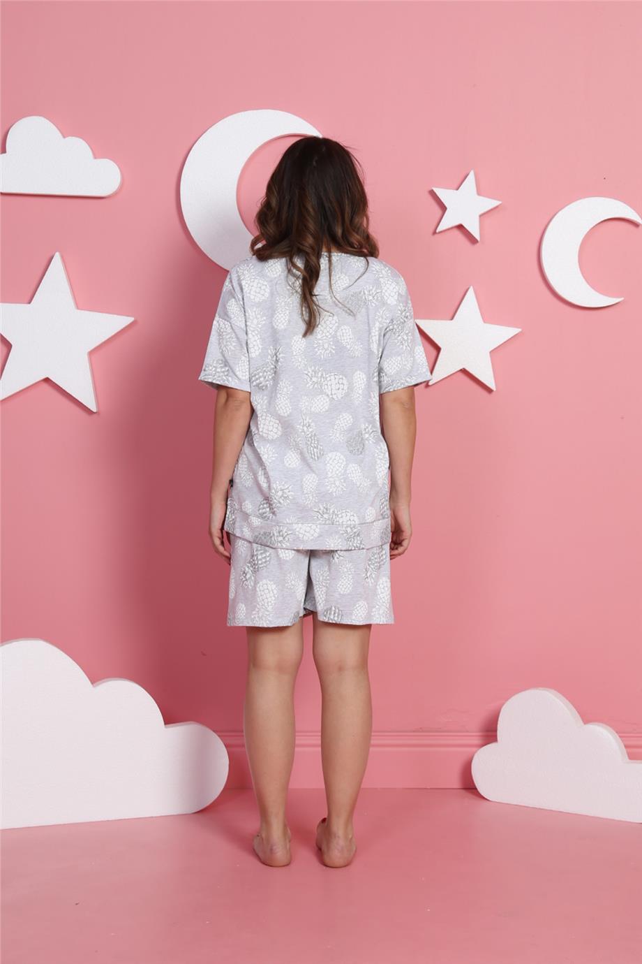 Vienetta Kadın Kısa Kollu Şortlu Battal Pijama Takımı