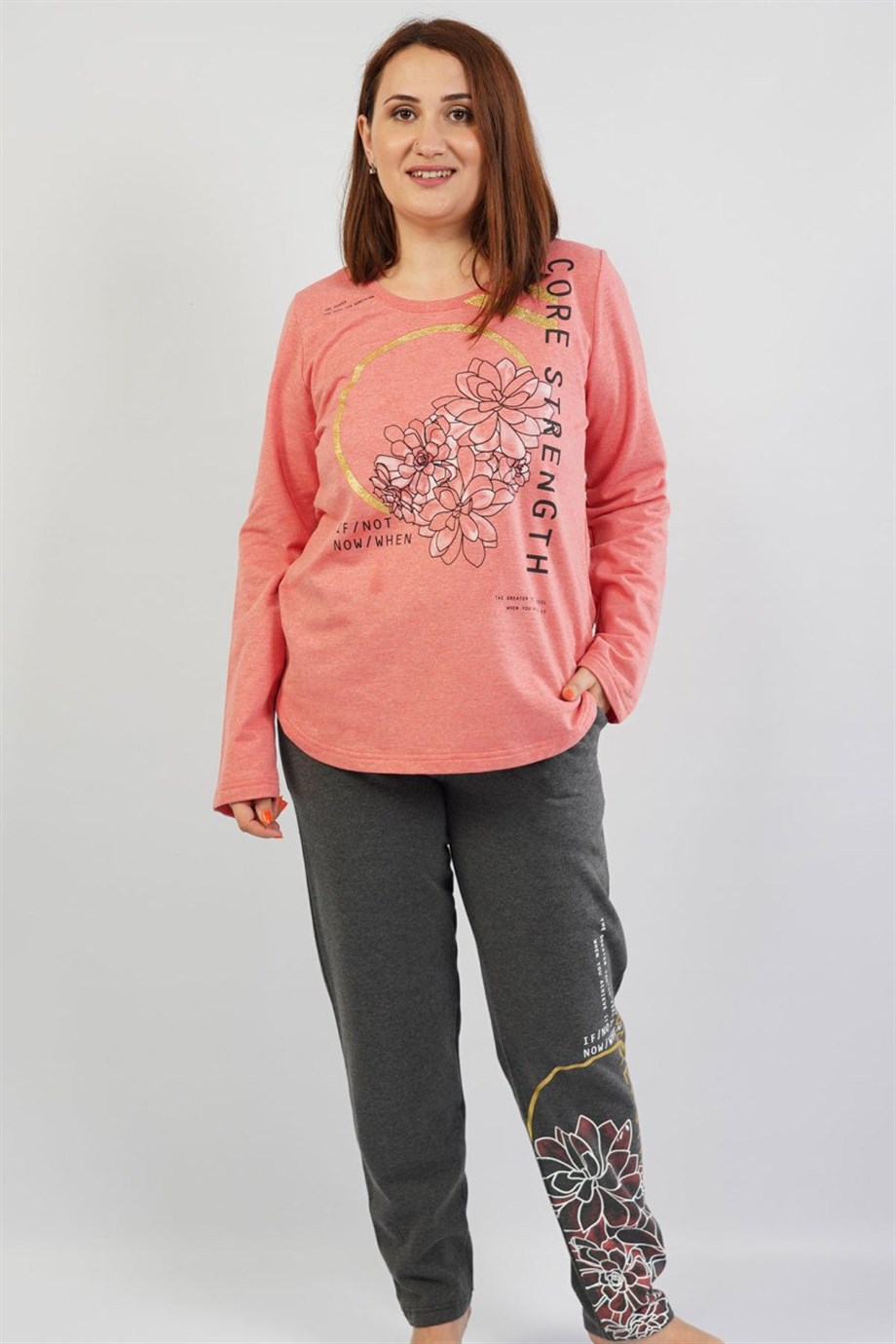 Vienetta Kadın (Mercan) Uzun Kollu Büyük Beden Pijama Takımı 105227000 