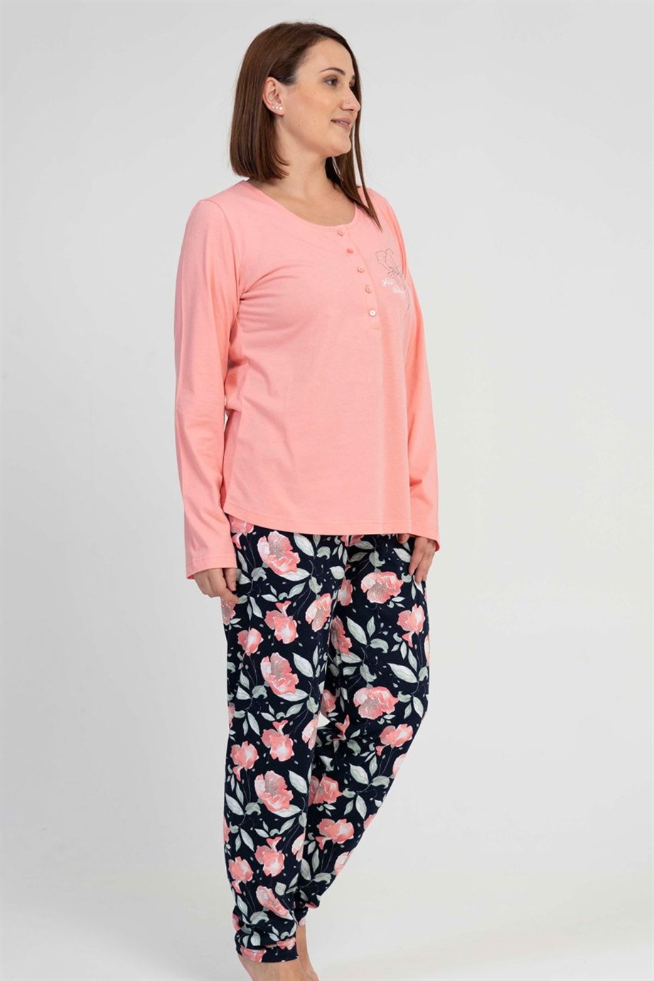 Vienetta Kadın Pembe Büyük Beden Uzun Kollu Pijama Takımı 1070150360 