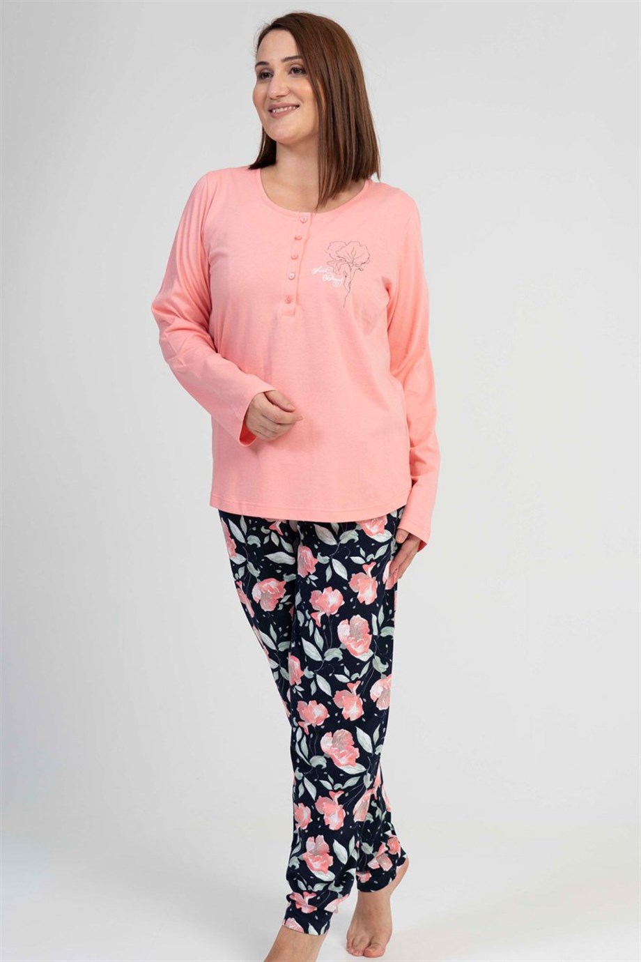 Vienetta Kadın Pembe Büyük Beden Uzun Kollu Pijama Takımı 1070150360 